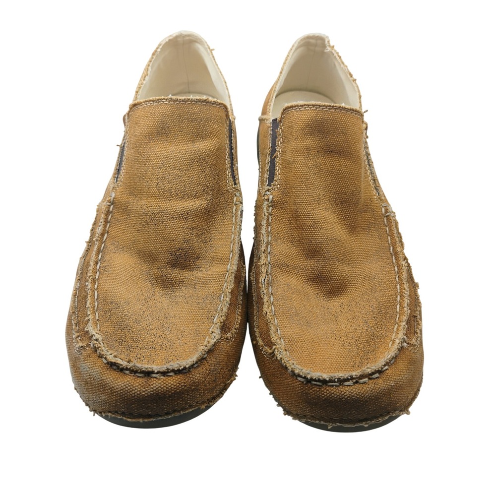 Roper Men's Tan Canvas Frayed Slip-On Loafers Casual Shoes Size 12